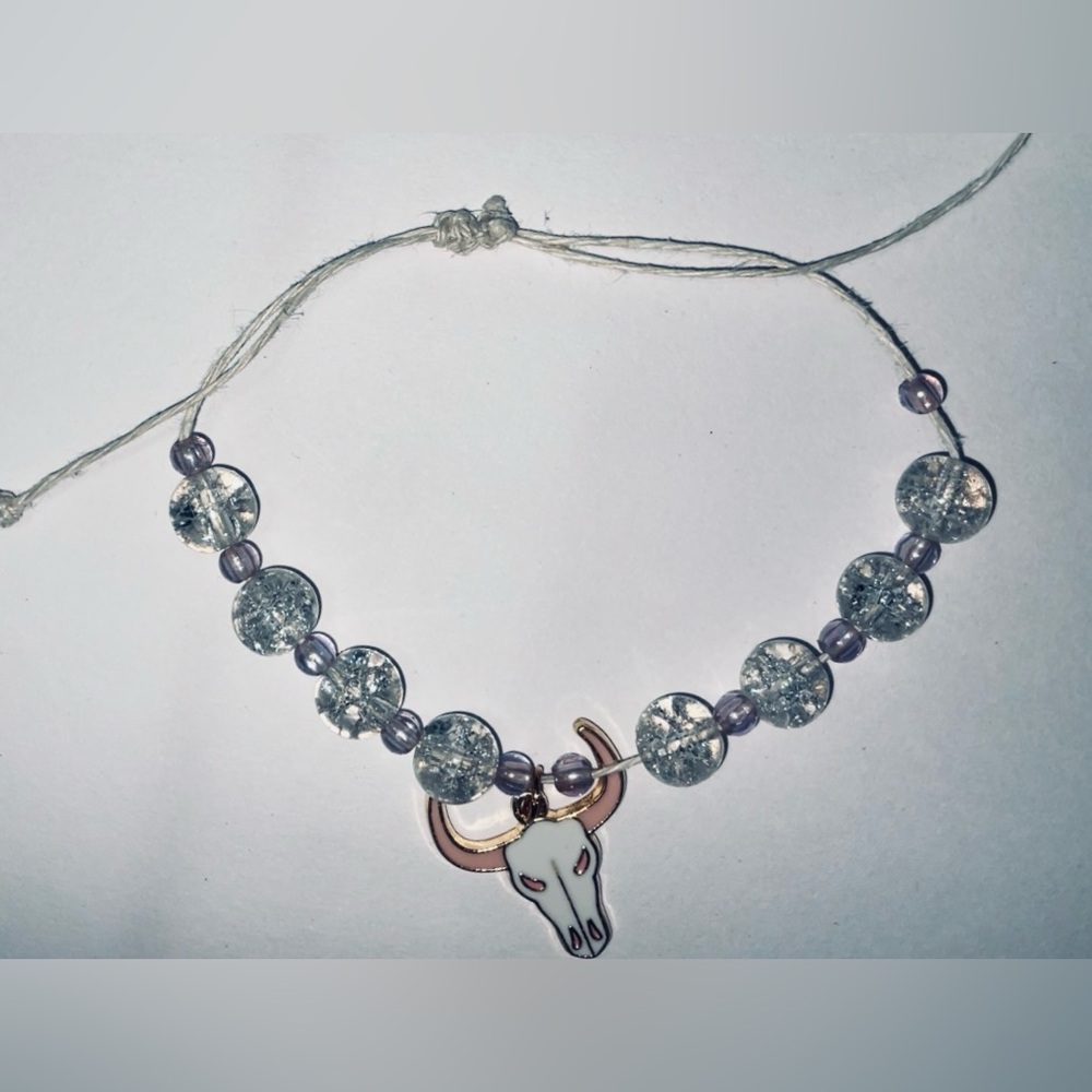 Crystal Beaded bracelet with Bull Pendant